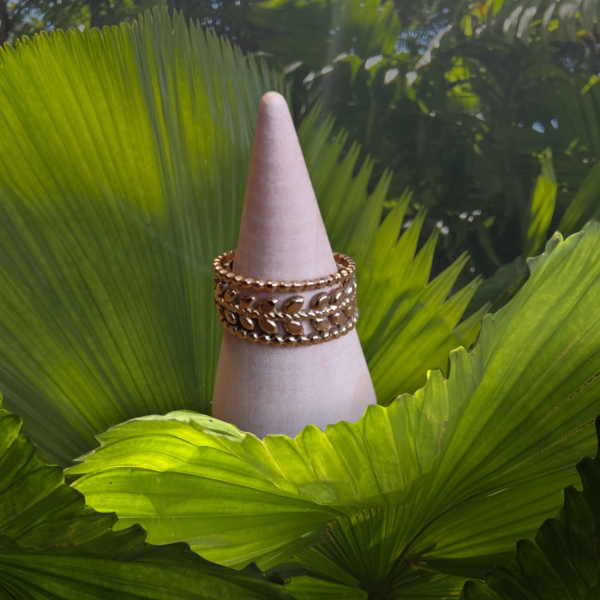 Bague feuille en acier inoxydable doré, réglable